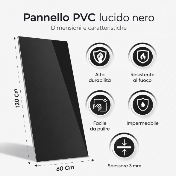 Pannello specchiato Nero fume' Set 6 pz 120x60 in PVC UV Ultra Slim