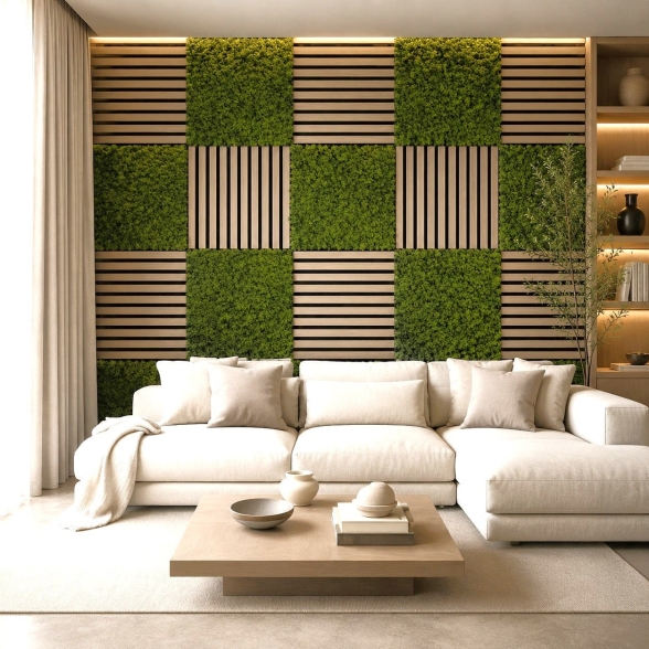Pannello fonoassorbente Set 2 pz 60x60 cm effetto muschio sintetico