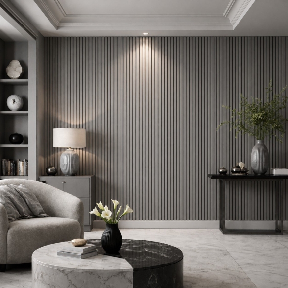 Pannello decorativo PVC listelli effetto doghe Set 10 pz 120x30 Grigio
