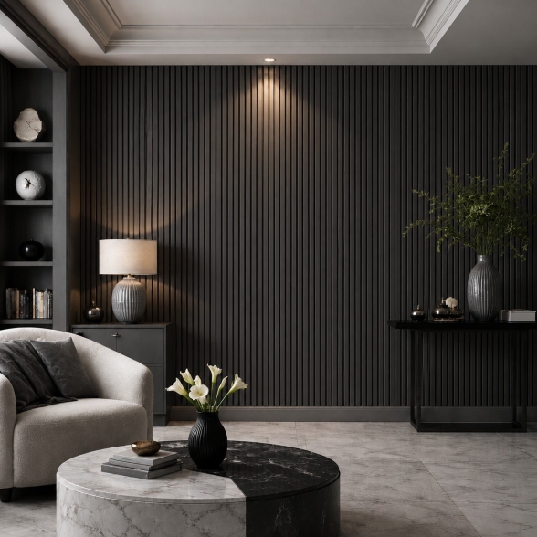 Pannello decorativo PVC listelli effetto doghe Set 10 pz 120x30 Nero