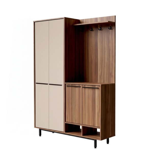 Mobile Ingresso Multiripiano Con Scarpiera E Appendiabiti Whisper Noce E Beige