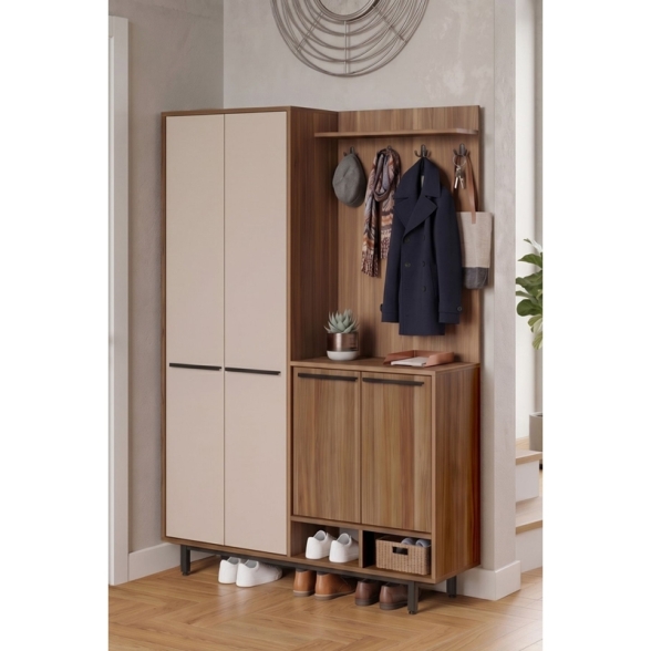 Mobile Ingresso Multiripiano Con Scarpiera E Appendiabiti Whisper Noce E Beige