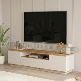 Mobile TV Da Terra 180x45x45 Beige E Rovere Effetto Legno Frame