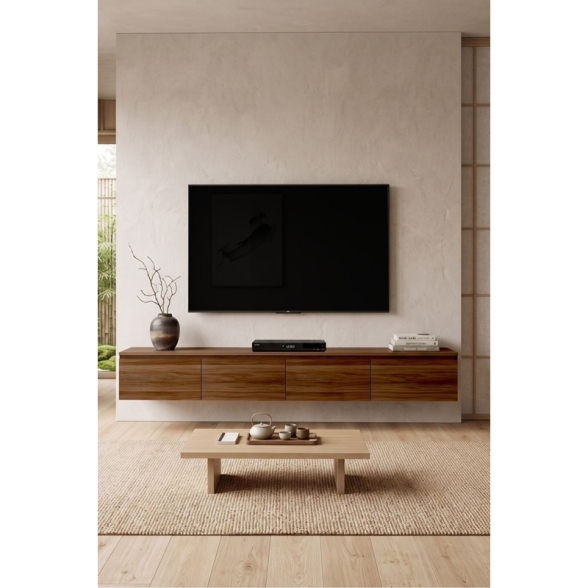 Mobile TV Sospeso 200 Cm A 4 Ante Nicole Effetto Legno Noce