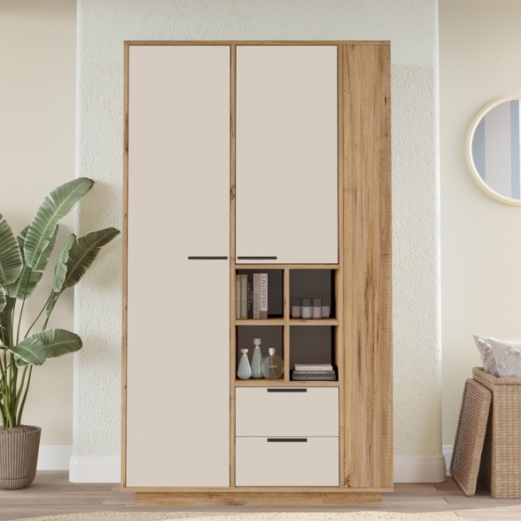 Armadio Da Ingresso Multifunzione Con Ripiani E Barra Appendiabiti Fortis Rovere E Beige