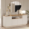 Credenza Moderna 4 Ante 180x45x75 Con Vano A Giorno Beige E Rovere Frame
