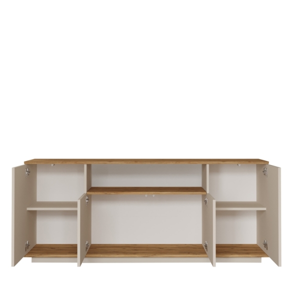 Credenza Moderna 4 Ante 180x45x75 Con Vano A Giorno Beige E Rovere Frame