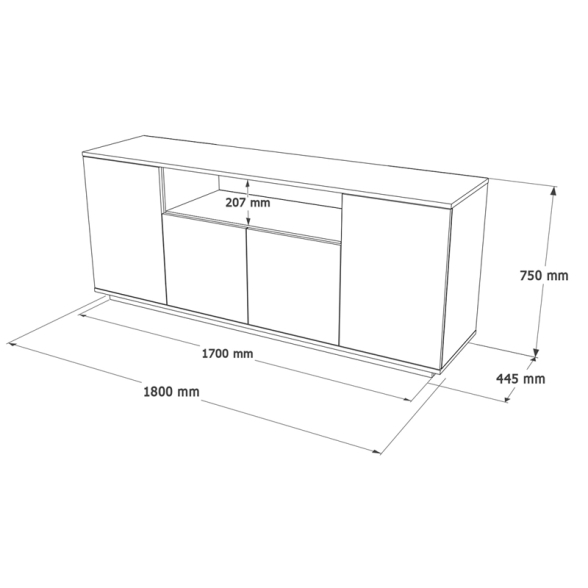 Credenza Moderna 4 Ante 180x45x75 Con Vano A Giorno Beige E Rovere Frame