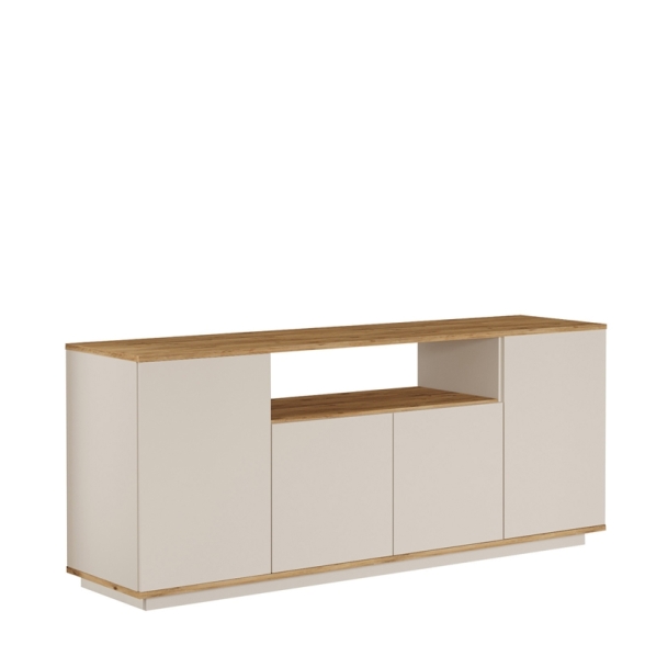 Credenza Moderna 4 Ante 180x45x75 Con Vano A Giorno Beige E Rovere Frame