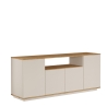 Credenza Moderna 4 Ante 180x45x75 Con Vano A Giorno Beige E Rovere Frame