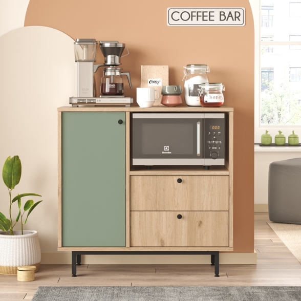Mobile Cucina Con Vano Microonde 1 Anta 2 Cassetti Claudia Rovere E Verde Salvia