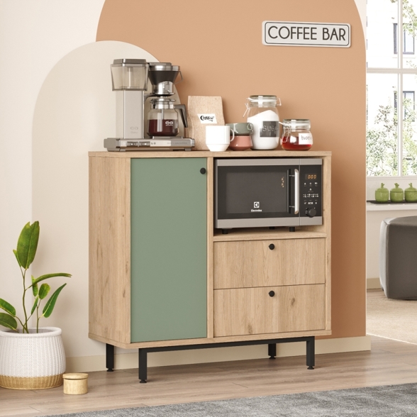 Mobile Cucina Con Vano Microonde 1 Anta 2 Cassetti Claudia Rovere E Verde Salvia