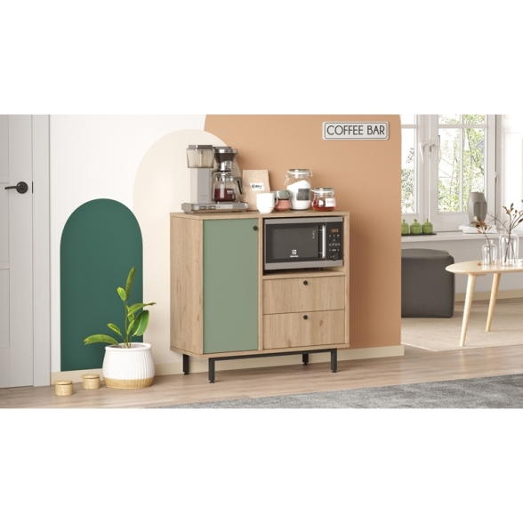 Mobile Cucina Con Vano Microonde 1 Anta 2 Cassetti Claudia Rovere E Verde Salvia