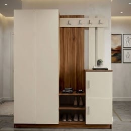 Mobile Da Ingresso Con Scarpiera A 2 Ante Appendiabiti E Vani Noce E Beige