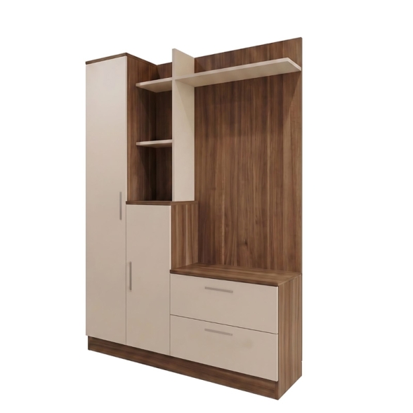 Mobile Ingresso Con Scarpiera Appendiabiti E Armadietto 140x37x182 Noce E Beige Wisdom