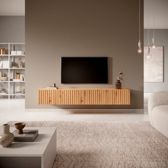 Mobile TV Sospeso Listellato 175 Cm 2 Ante Rovere Astra