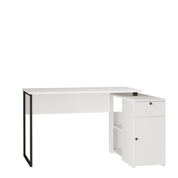 Scrivania Angolare 130x90x75h Con Anta Vani e Cassetto Nora Bianco