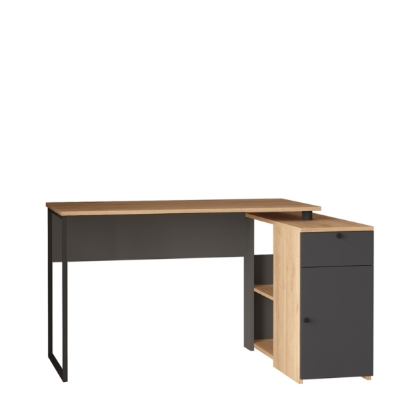 Scrivania Angolare 130x90x75h Con Anta Vani e Cassetto Nora Rovere E Antracite