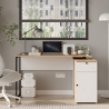 Scrivania Angolare 130x90x75h Con Anta Vani e Cassetto Nora Rovere E Bianco