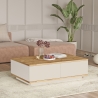 Tavolino Basso Da Salotto 90x60x28 Con Vani Interni Beige E Rovere Frame