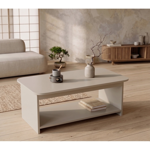 Tavolino Da Salotto 100x50x42h Con Ripiano Chebo Beige