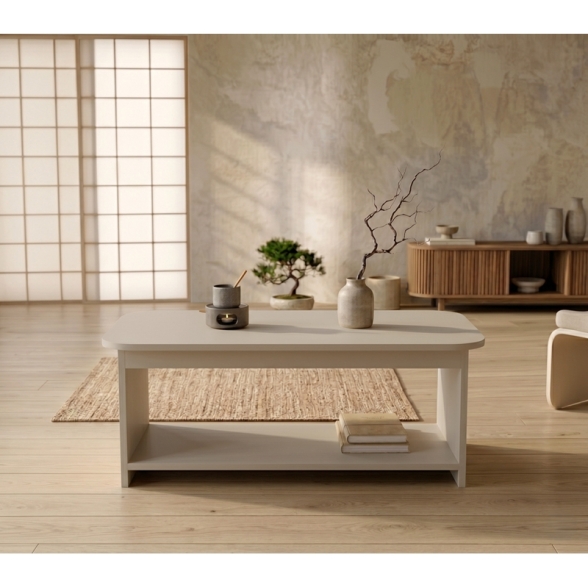 Tavolino Da Salotto 100x50x42h Con Ripiano Chebo Beige