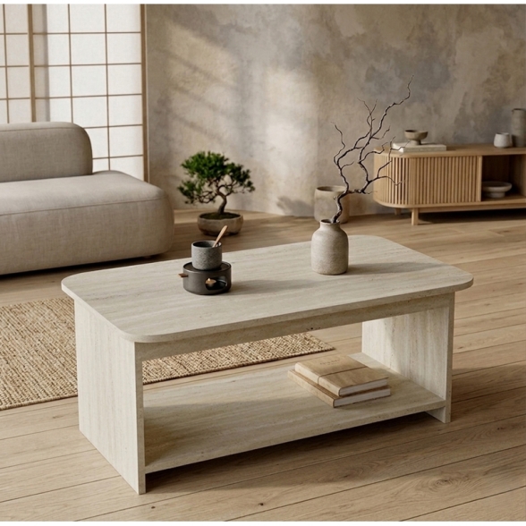 Tavolino Da Salotto 100x50x42h Con Ripiano Chebo Effetto Travertino