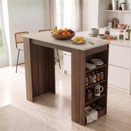 Tavolo Da Cucina Alto Con Ripiani Laterali 120x52x102H Clark Noce E Beige