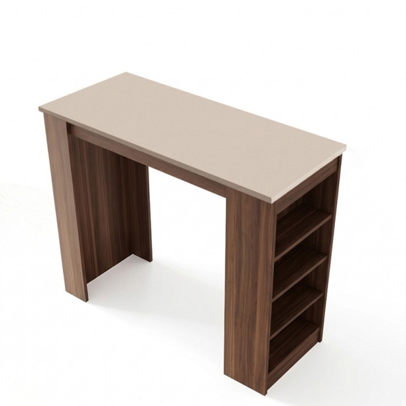 Tavolo Da Cucina Alto Con Ripiani Laterali 120x52x102H Clark Noce E Beige