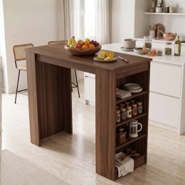 Tavolo Da Cucina Alto Con Ripiani Laterali 120x52x102H Clark Noce Scuro