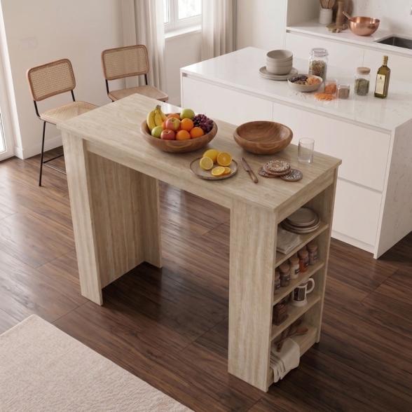 Tavolo Da Cucina Alto Con Ripiani Laterali 120x52x102H Clark Travertino
