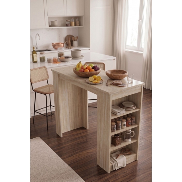 Tavolo Da Cucina Alto Con Ripiani Laterali 120x52x102H Clark Travertino