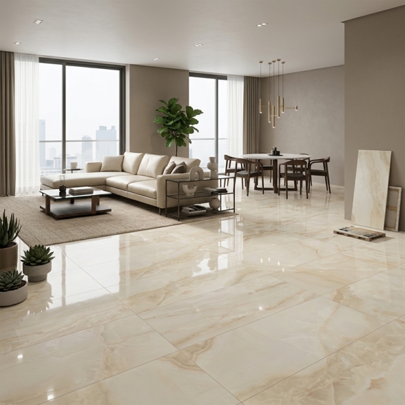 Piastrelle 60x120 Effetto Alabastro In Gres Porcellanato Eterea Beige Lucide