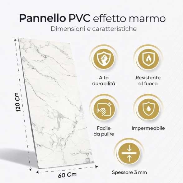 Pannelli PVC Effetto Marmo Bianco Opaco 6 pz 4,3 m² | Divina Home