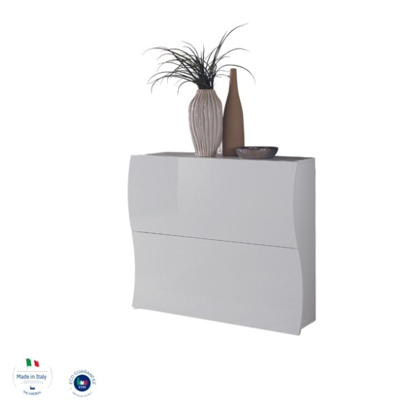 Scarpiera Onda 2 Ante Design Moderno Bianco Lucido 16 Paia Made In Italy