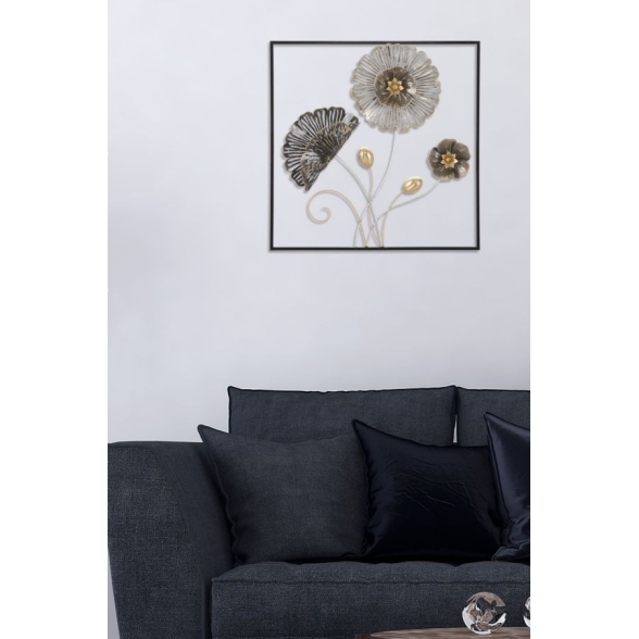Pannello Decorativo a Fiori Square 50x5,5x50 Cm In Ferro Multicolore