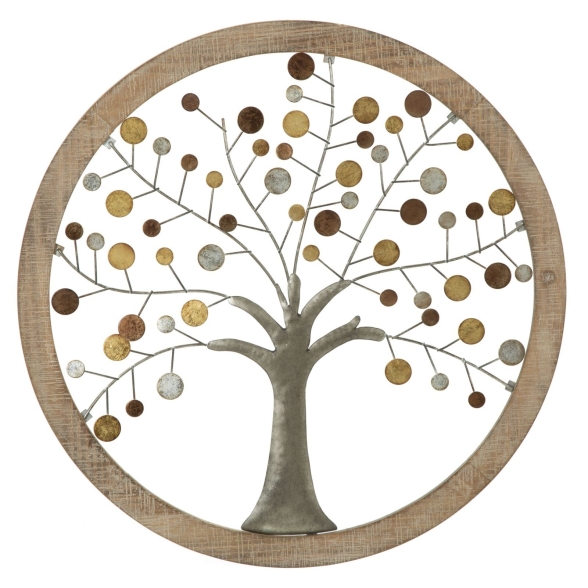 Pannello Decorativo Rotondo Albero Della Vita 61x1,8 Oro E Legno