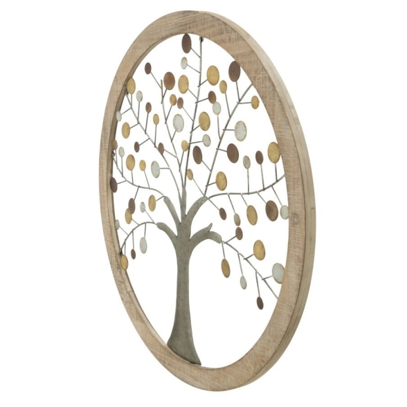 Pannello Decorativo Rotondo Albero Della Vita 61x1,8 Oro E Legno