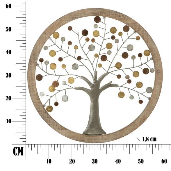 Pannello Decorativo Rotondo Albero Della Vita 61x1,8 Oro E Legno