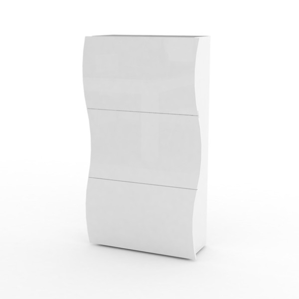 Scarpiera Onda 3 Ante Design Moderno Bianco Lucido 18 Paia Made In Italy