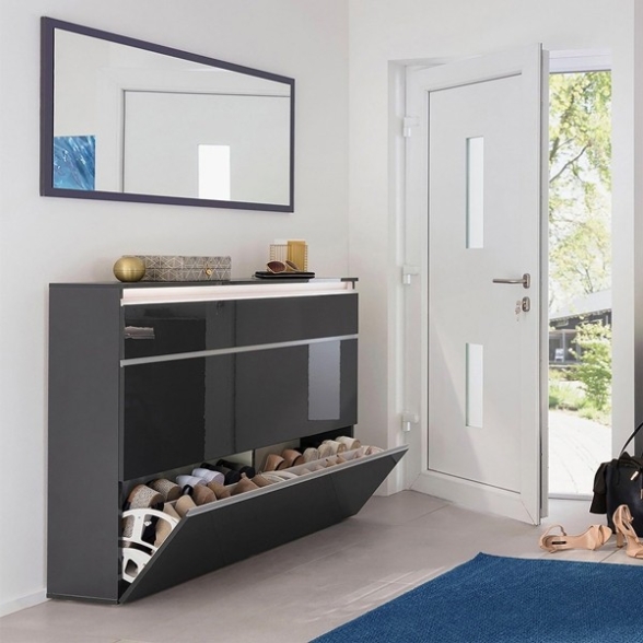 Scarpiera Da Ingresso 3 Ante 120 Cm Antracite Laccato 24 Paia Magic