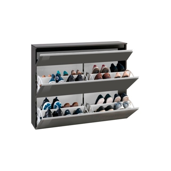 Scarpiera Da Ingresso 3 Ante 120 Cm Antracite Laccato 24 Paia Magic