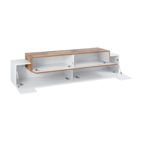 Mobile Porta TV 200 Cm Con 3 Ante Bianco Lucido E Legno Pero Corona