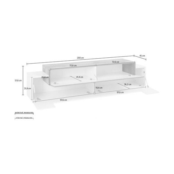 Mobile Porta TV 200 Cm Con 3 Ante Bianco Lucido E Legno Pero Corona