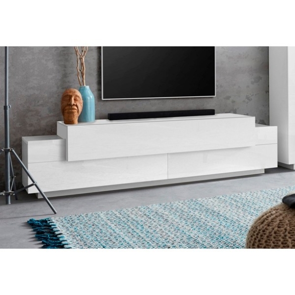 Mobile Porta TV 200 Cm Con 3 Ante Bianco Lucido Laccato Corona