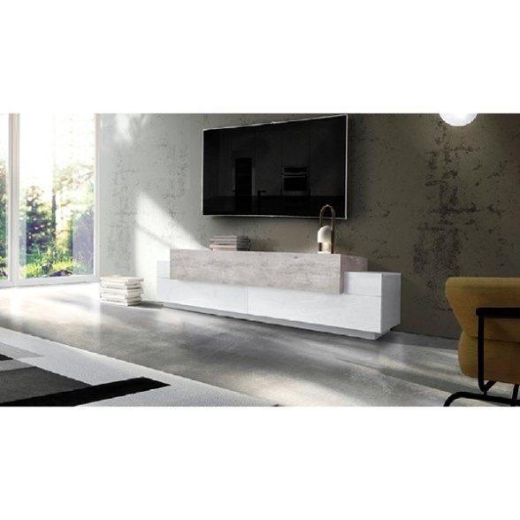 Mobile Porta TV 200 Cm Con 3 Ante Bianco Lucido E Cemento Corona