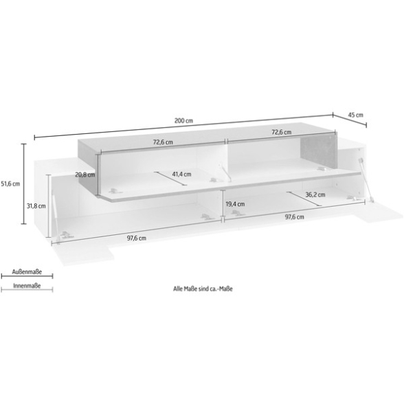 Mobile Porta TV 200 Cm Con 3 Ante Effetto Legno Antracite Corona