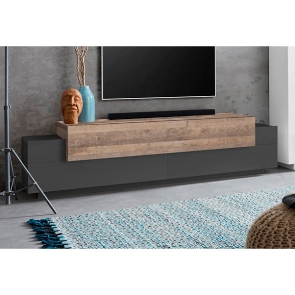 Mobile Porta TV 200 Cm Con 3 Ante Effetto Legno Antracite Corona