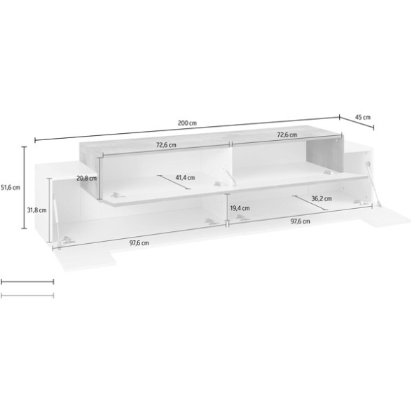 Mobile Porta TV 200 Cm Con 3 Ante Bianco Lucido E Report Corona