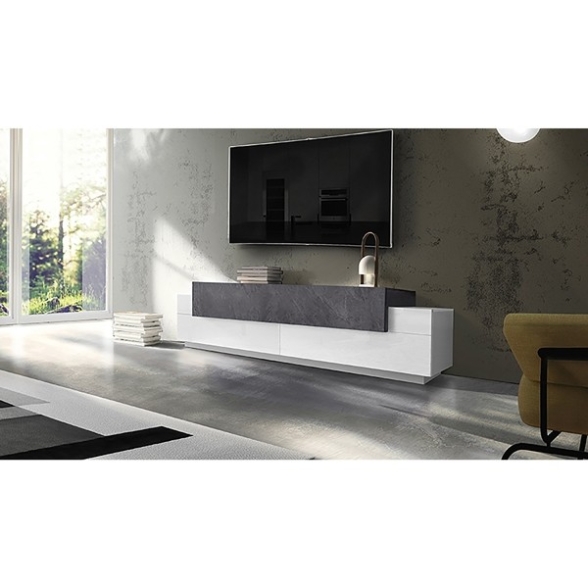 Mobile Porta TV 200 Cm Con 3 Ante Bianco Lucido E Report Corona